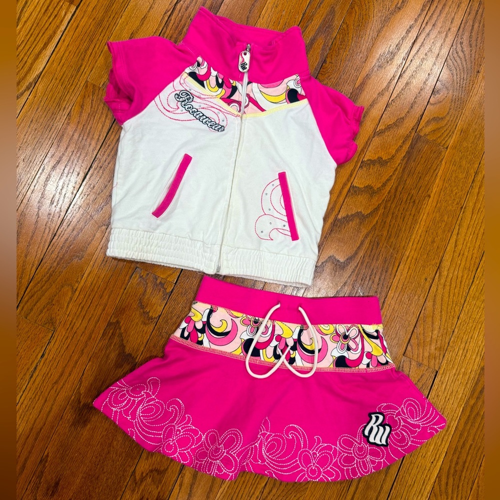 Y2K Rocawear Girls Pink Hoodie Skirt Set Rhinestones Bling Size 4T NWOT
